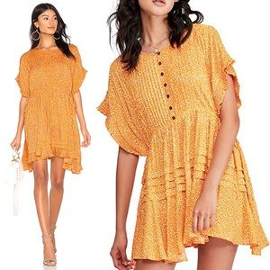 Free People Mustard Yellow Floral Smock Mini Dress